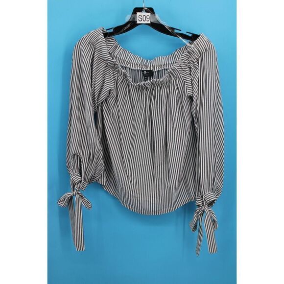 7 FOR ALL MANKIND OFF-THE-SHOULDER TIE-CUFF STRIPED TOP SIZE XS WOMENS - Picture 1 of 7